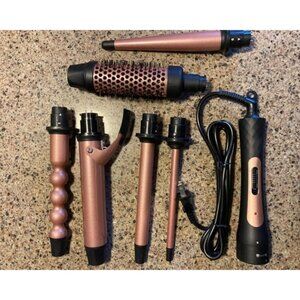 New 6 in 1 Curling Iron, Curling Wand Set with Thermal Brush (1.5inch)